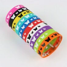 10/20pcs/Pack Sports & Casual Heart/Character/Butterfly/Skull Print Silicon Elastic Bracelet For Men, Women, Daily Wear, Festival Party And Gift Accessory