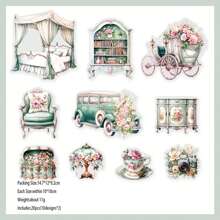 Yanji寵物貼紙包,每包20張,維多利亞戲劇系列,花朵圖案,適用於diy相簿和日記裝飾 - 綠色 - 查看 1