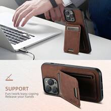 Suteni PU Leather Stand Phone Case Card Holder Wallet Phone Case Compatible With IPhone 16 Pro Max 15 Plus 14 13 12 11 For Galaxy S25 S24 Ultra S23 S22 For Pixel 9 Pro XL 8A 7 /Black/Brown/Blue/Purple/Pink