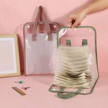 1pc Large Capacity Student Exam Papers Organizer Accordion File Folder Bag With Handle - Blue - View 1