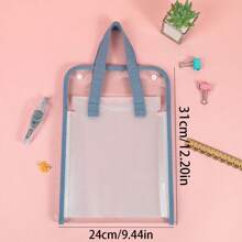 1pc Large Capacity Student Exam Papers Organizer Accordion File Folder Bag With Handle - Blue - View 2