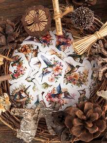 1盒(45粒)飛鳥拼貼迷你貼紙,適用於日誌,剪貼簿,封口裝飾 - 白色 - 查看 7