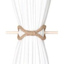 1pc Shower Curtain Tie Back, Handmade Jute Rope Drapery Holdback With Solid Wood Decoration - Brown - View 1