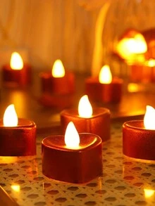 6入組電鍍情人節蠟燭燈,紅色心形無燃火電子蠟燭燈,適用於求婚、表愛、婚禮和節日裝飾等浪漫場景 - 紅色 - 查看 3