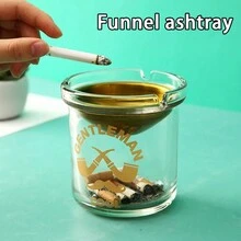 1個創意不銹鋼煙灰缸,附漏斗和蓋子,玻璃外殼,防風且時尚,適用於家庭或辦公室使用 - 彩色 - 查看 1