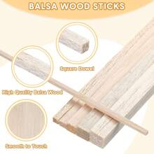 130pcs Assorted Size Balsa Wood Sticks Set, Diy Building Model Material, Easy To Cut - Beige - View 4