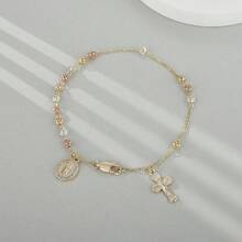 Pulseira Decenário Virgem De Guadalupe Com Contas De Rosário Tricolor