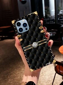 1 件非 3D 图案，2D 平面彩绘印花小羊皮纹理矩形防摔时尚手机壳。适用于 Apple 17 Pro Max/17 Air/16 Pro Max、15 Pro Max/15/14 Plus/14 PM/14/13/12/11/XR 以及 Galaxy S25 FE/A17/A07/S25 Ultra/Spark20C/Spark GO 2024/HOT 40i 型号 - 黑色 - 查看 4