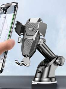 1pc Automatic Locking Car Phone Holder With Telescopic Suction Cup, For Air Vent And Navigation - Black - View 1