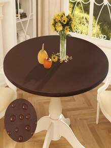 Round Tablecloth, Elastic Fitted Flannel Backed Vinyl Tablecloths For 60R Folding Tables, Waterproof Wipeable Table Covers For Indoor, Outdoor, Picnic And Camping  - Coffee Brown - View 1