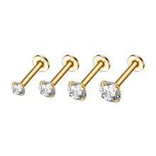 18g*6mm棒長鑲嵌鑽石眉毛穿刺 - 金黃色 - 查看 16