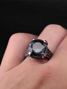1顆新款復古女性時尚灰藍色寶石戒指，適合日常佩戴 - 復古銀色 - 查看 10