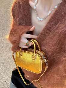 Fashionable Bowling Shaped Crossbody Mini Bag For Women, Casual And Cute, Ideal For Daily Use Or As A Gift - Gold - View 2