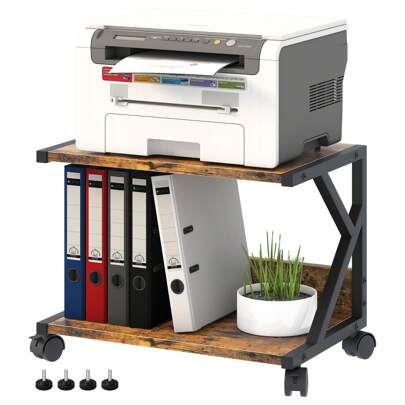 Desktop Printer Stand With 2 Tier Wood Storage Shelves,Under Desk Printer Table,Multi-Purpose Home Office Desk Organizer For Fax Machine, Scanner (Rustic Brown)