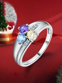 1 pezzo Anello personalizzato in argento sterling S925 con zirconia cubica, pietra natale e nome personalizzato, gioiello di alta qualità per donna, regalo per anniversario, festa della mamma