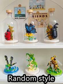 1 Box Of Micro-Particles Assembled Insect Building Blocks Mantis One-Horned Fairy Butterfly Bee Ladybug Dragonfly Model Bottle Decoration Birthday Gift Random Style - Multicolor - View 2