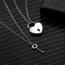 2pcs Fashion Love Key Lock Stainless Steel Pendant Necklace Can Open, Creative Punk Style Couple Cool Style Set Gift Jewelry Necklace, Jewelry Accessories For Men And Women - Silver - View 2