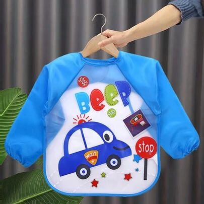 1pc Kids' Long Sleeve Reversible Smock Bib For Eating And Painting