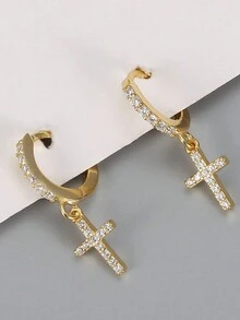 1對經典鍍金微鑲鋯石裝飾耳針,適合日常佩戴 - 金色 - 查看 2