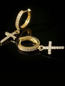 1對經典鍍金微鑲鋯石裝飾耳針,適合日常佩戴 - 金色 - 查看 4