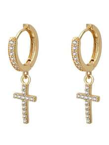 1對經典鍍金微鑲鋯石裝飾耳針,適合日常佩戴 - 金色 - 查看 3