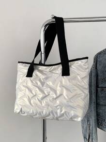 刺繡菱形肩背袋配大內袋,休閒、簡約、優雅女式肩背袋 - 米色 - 查看 5