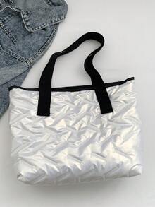 刺繡菱形肩背袋配大內袋,休閒、簡約、優雅女式肩背袋 - 米色 - 查看 9