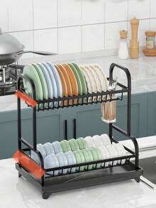 1 件碗碟架廚房餐廳家用水槽檯面、碗架、碗碟瀝水籃架、碗碟收納架、筷子架、餐具收納架、居家廚房用品 - 黑色 - 查看 4