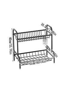 1 件碗碟架廚房餐廳家用水槽檯面、碗架、碗碟瀝水籃架、碗碟收納架、筷子架、餐具收納架、居家廚房用品 - 黑色 - 查看 2