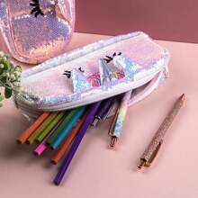 彩色可愛閃光雷射筆袋多功能拉鍊筆袋,大容量化妝包,化妝品袋和收納袋 - 藍色 - 查看 5