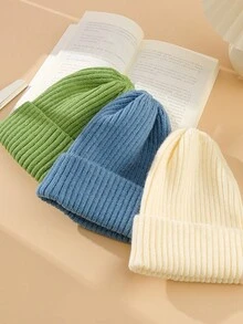 1 件装女童冬季钩针编织无檐便帽纯色中性秋季针织无檐便帽百搭配饰 - 淺藍色 - 查看 6