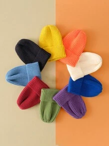 1 件装女童冬季钩针编织无檐便帽纯色中性秋季针织无檐便帽百搭配饰 - 淺藍色 - 查看 9