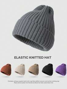1 件装女童冬季钩针编织无檐便帽纯色中性秋季针织无檐便帽百搭配饰 - 淺藍色 - 查看 3