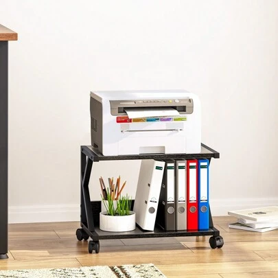 Desktop Printer Stand With 2 Tier Wood Storage Shelves,Under Desk Printer Table,Multi-Purpose Home Office Desk Organizer For Fax Machine, Scanner (Rustic Brown)