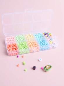 1box 10 Colors Rice Beads Plastic Round Beads Kit For Making Bracelet, Necklace Suitable For Diy, Kids, Women - Green - View 1