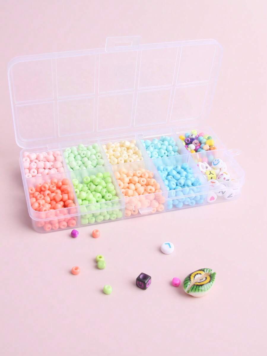 1box 10 Colors Rice Beads Plastic Round Beads Kit For Making Bracelet, Necklace Suitable For Diy, Kids, Women - Green - View 1