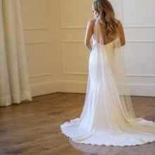 1 件新娘珍珠披肩面纱和拖尾斗篷婚礼配饰女士秋季服装 - 米色 - 查看 1