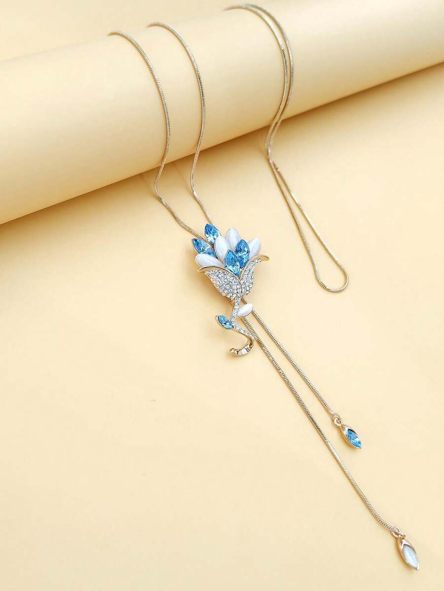 1 件女式時尚高端毛衣鍊長項鍊,優雅,經典秋冬毛衣配件 - 淺藍色 - 查看 1