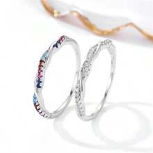 1pc Women's S925 Sterling Silver Ring Moebius Twist Design With Diamond & Colorful Cubic Zirconia, Ins Style, Suitable For Everyday Wear - Möbius Ring - View 8