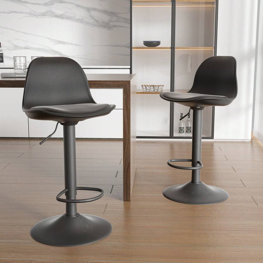 Nalupatio Bar Stools Set Of 2 Morden Height Counter Bar Stools With Polypropylene Back And Leather Seat,Swivel Adjustable Stool Chair For Home Kitchen - màu đen - Xem 1
