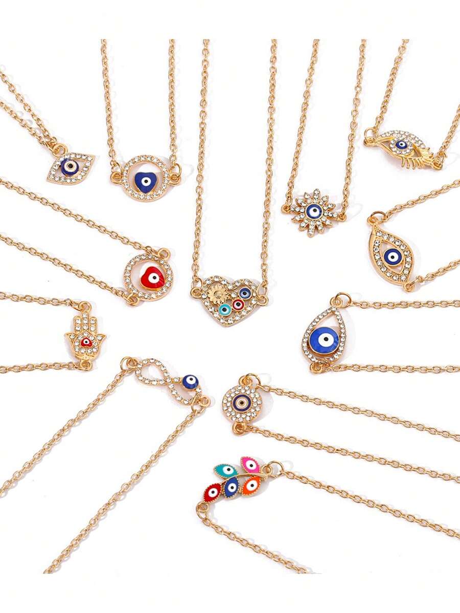 1個歐美風格情人眼形吊墜女鎖骨項鍊,高端感覺珠寶首飾 - 11井金色 - 查看 1