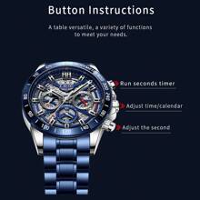 LIGE 新款镂空手表男孩顶级品牌奢华男孩手表防水运动石英计时腕表 - 黑色 - 查看 4