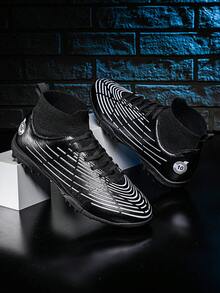 新款男子足球鞋,男子高筒室內防滑人造草鞋釘女學生訓練運動鞋 - 黑色 - 查看 5