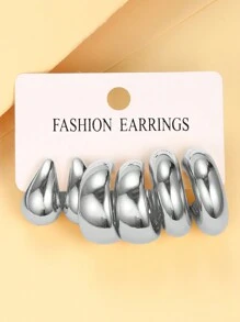 6 Pares De Conjuntos De Aretes De Moda Y Simples Regalos Para Fiestas Y Citas, Versátiles Para Uso Diario. - Plateado - Ver 2