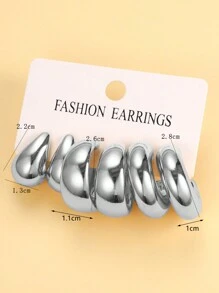 6 Pares De Conjuntos De Aretes De Moda Y Simples Regalos Para Fiestas Y Citas, Versátiles Para Uso Diario. - Plateado - Ver 4