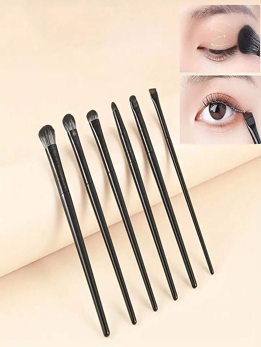 眼妝刷套裝,6入組專業混合眼影化妝刷,適用於遮瑕,眉毛描繪和眼線；各種眼妝刷適合初學者和藝術家 - 黑色 - 查看 1