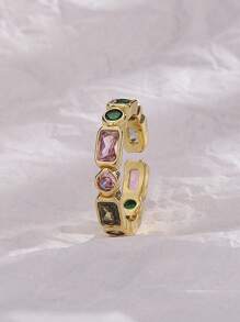 1只女性用銅合金雙色幾何方形鑽石裝飾戒指 - 金色 - 查看 1