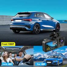 1pc,Dash Cam Front And Rear And Inside, 3-Lens Dash Camera For Cars, 1080P FHD DVR Car Dashboard Camera With Loop Recording,Car Camera,2 Inch Display,Not Included SD Card