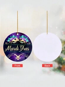 1 件狂歡節面具印花單面壓克力心形吊墜,帶金線,適合節日促銷,營造節日氣氛,節日派對裝飾 - 彩色 - 查看 4