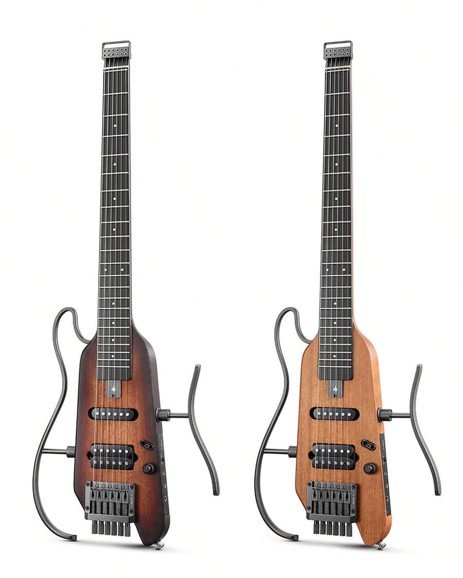 Donner HUSH-X Electric Guitar Kit  Featherlight Headless Guitar, Great For Travel And Quite Practice, Mahogany Solid Body With Easy Assemble Stands, Gig Bag, All Accessories New Arrival - Tự nhiên - Xem 1